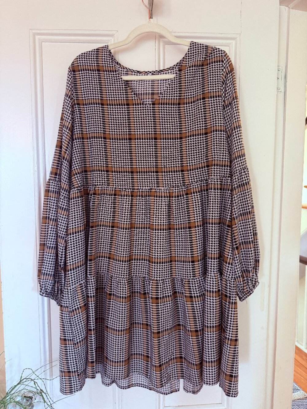 Plaid Tunic Dress with Ruffles